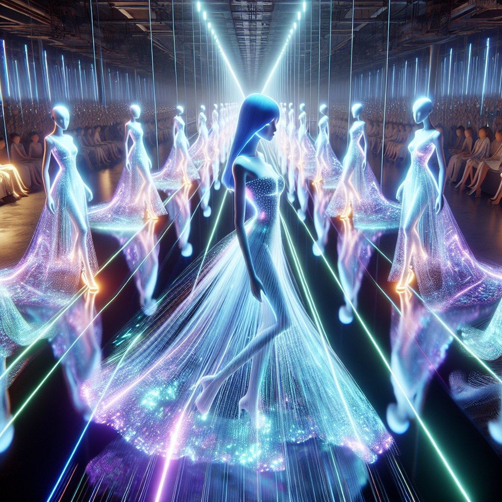 Virtual Catwalk with AI Models Showcasing Glowing Dresses