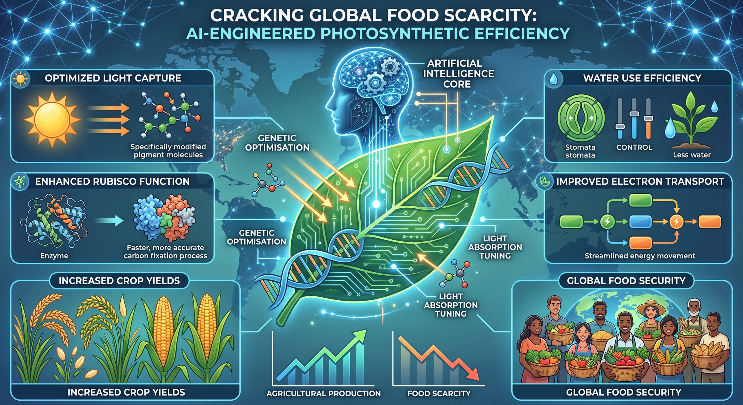 Cracking Global Food Scarcity: AI-Engineered Photosynthetic Efficiency